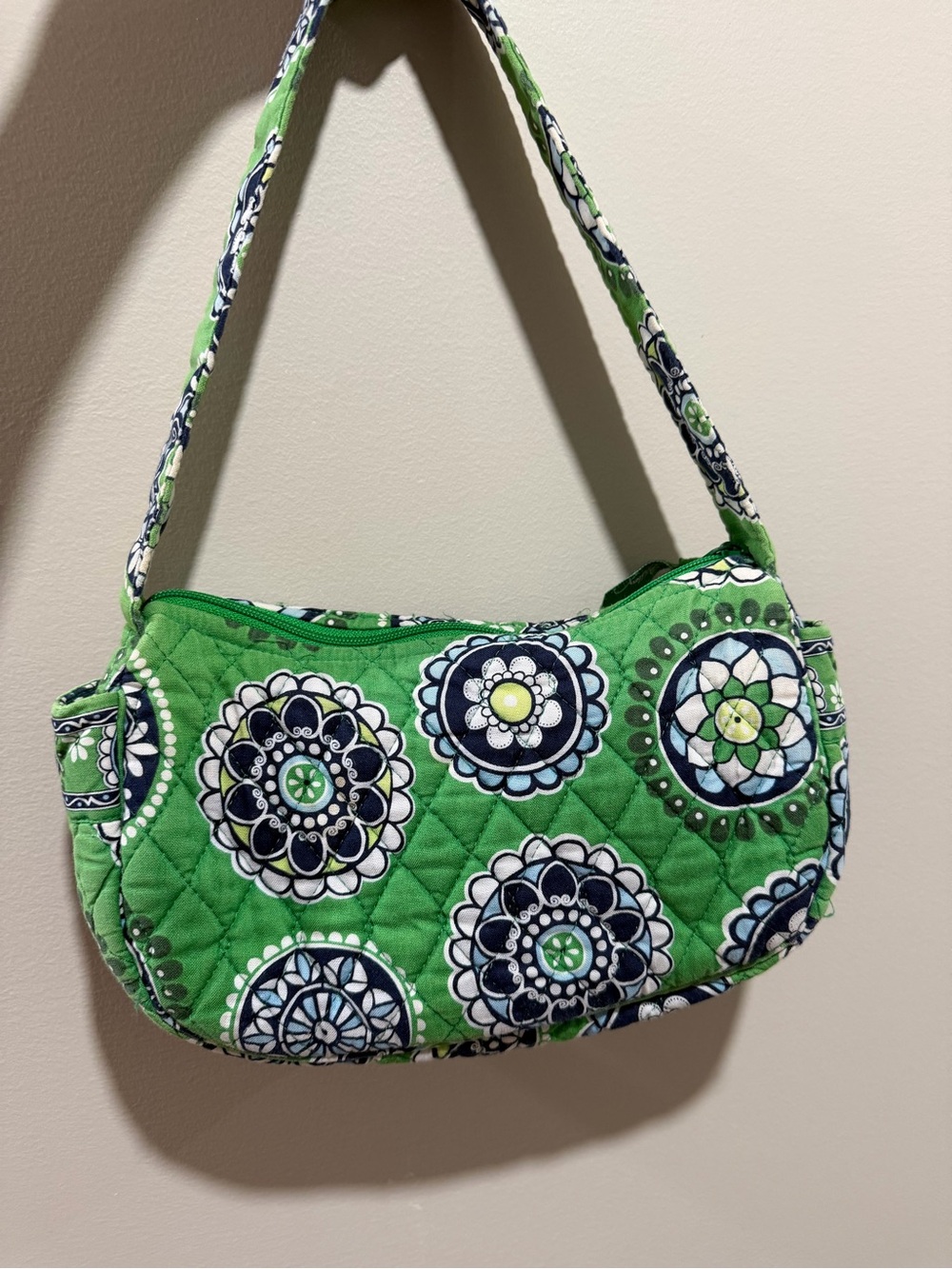 Vera Bradley Peacock Green Navy Quilted Shoulder Bag Floral Medallion Purse